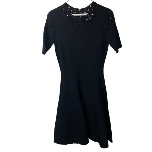 Milly | Dresses | Milly Womens Size S Black Knit Midi Dress Short Sleeve  Aline Cutout Stretch | Poshmark